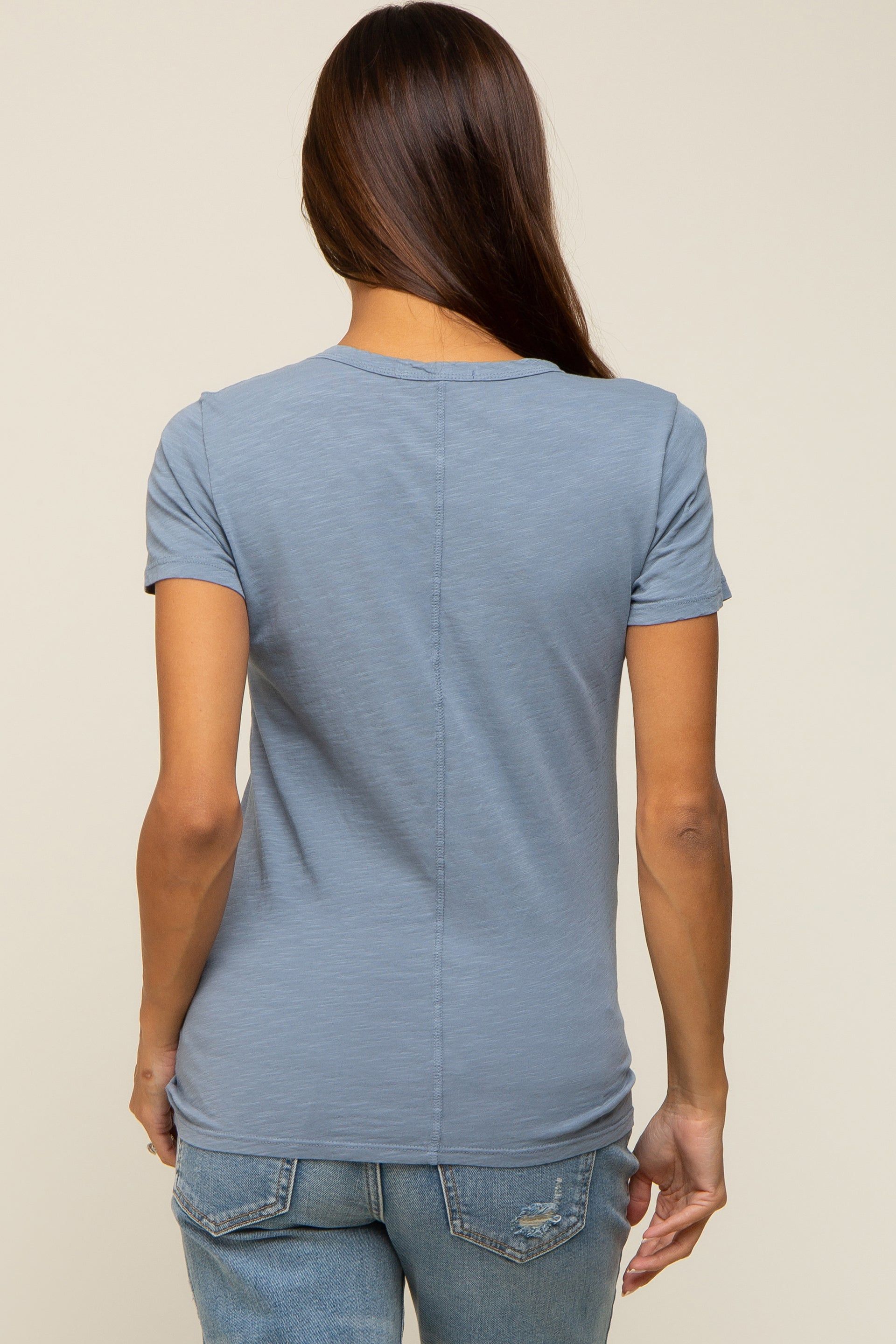 Blue Slub Knit Cropped Maternity T-Shirt sold by Pinkblush product image thumbnail 3