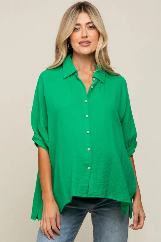 Green Button Down Collared Maternity Top sold by Pinkblush