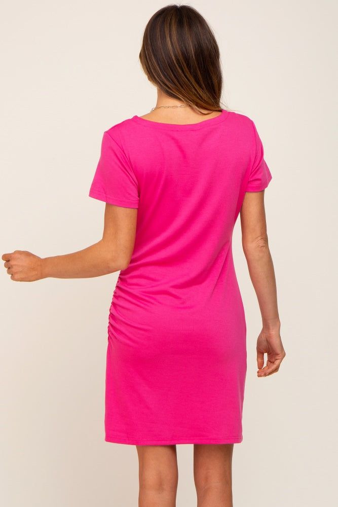 Fuchsia Short Sleeve Ruched Dress sold by Pinkblush product image thumbnail 3