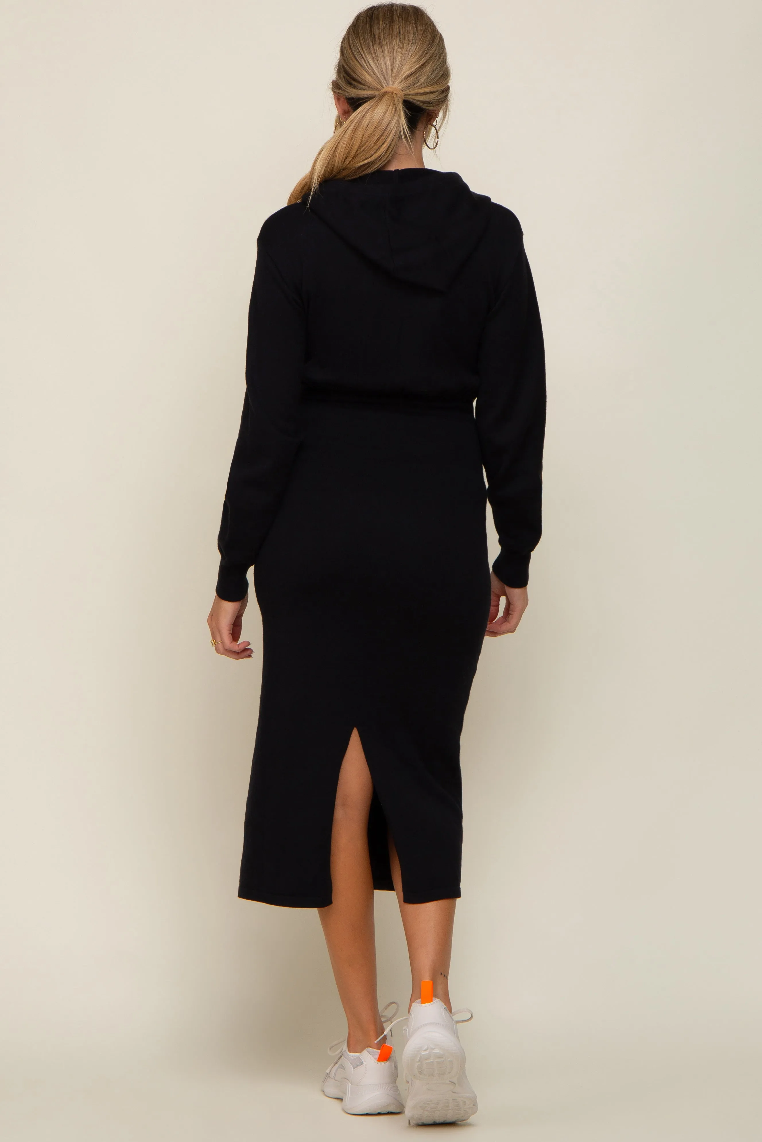 Black Knit Hooded Long Sleeve Maternity Dress sold by Pinkblush product image thumbnail 3