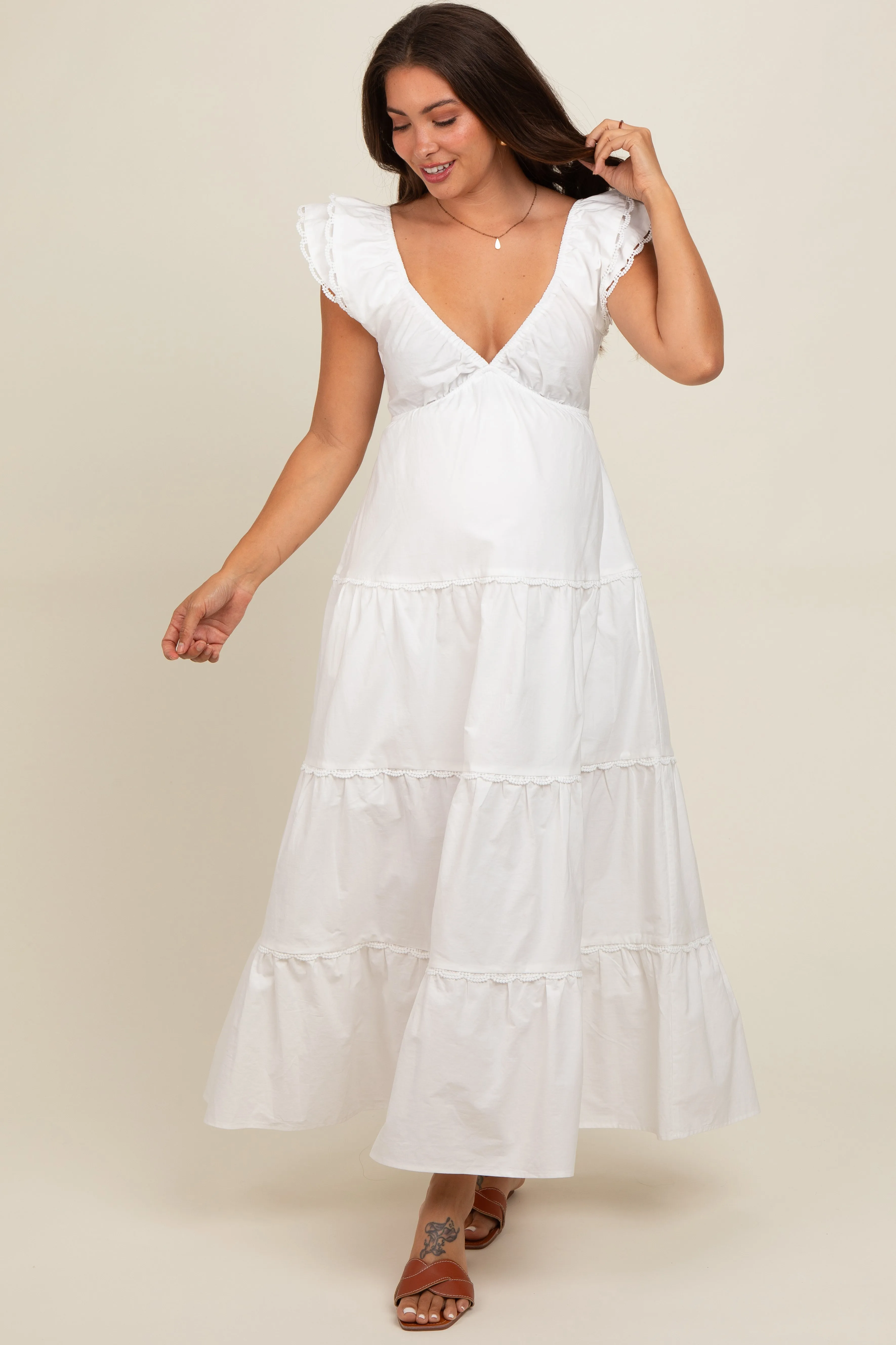 White Ruffle Trim Maternity Maxi Dress sold by Pinkblush product image thumbnail 2