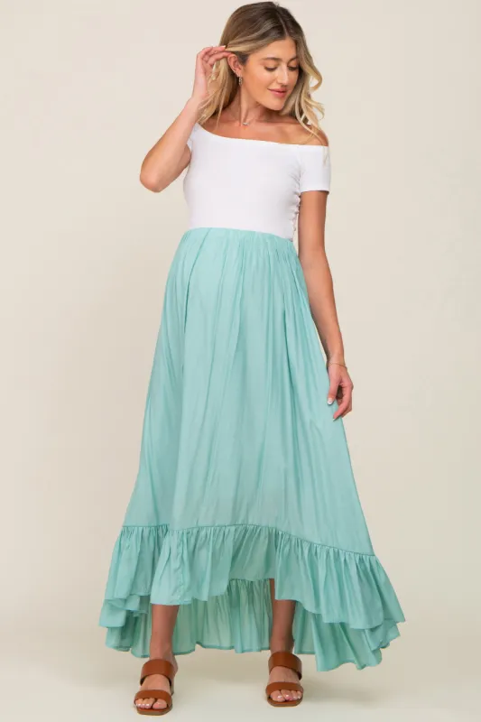 Sage Ruffle Hem Maternity Maxi Skirt sold by Pinkblush