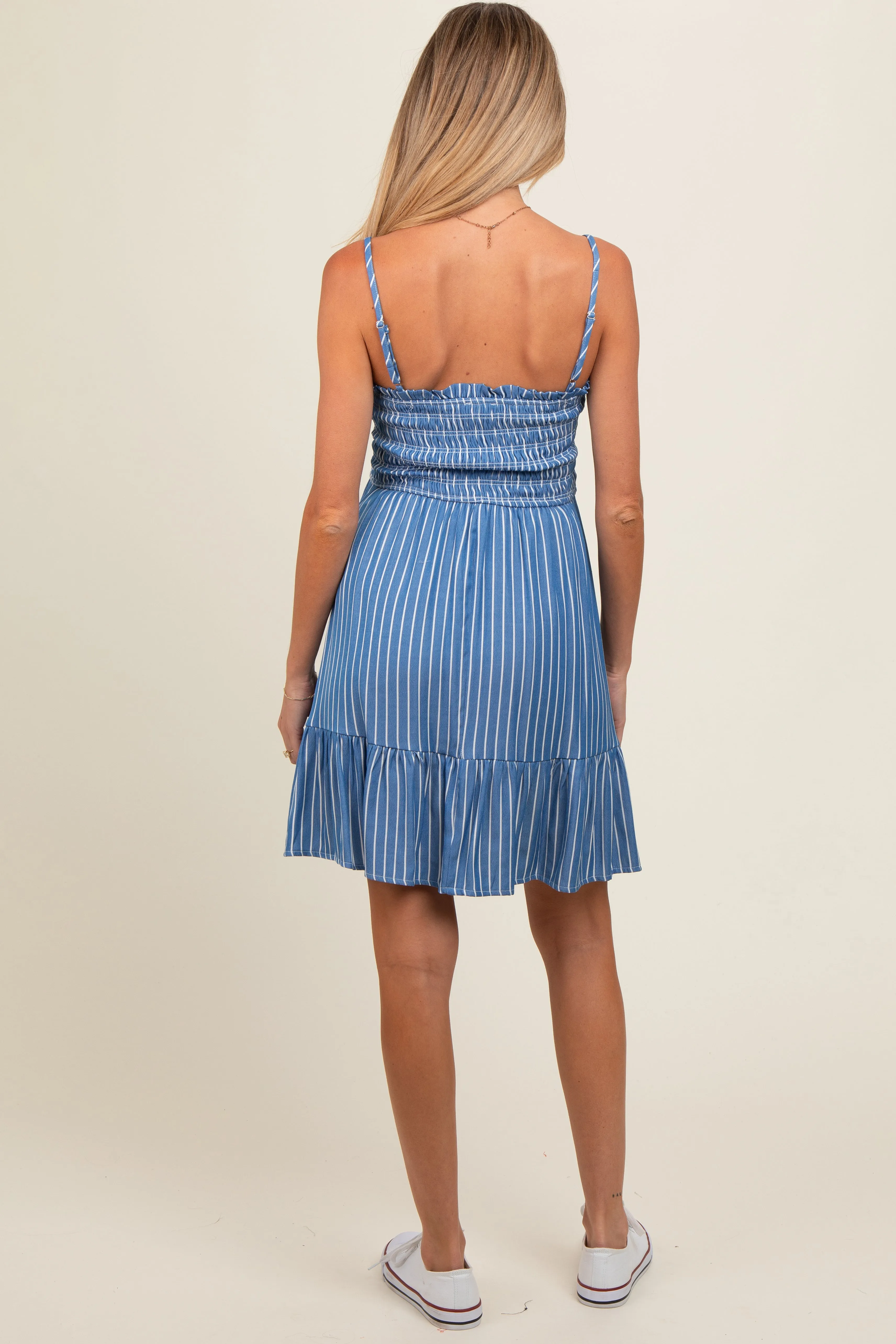 Blue Striped Ruffle Trim Maternity Dress sold by Pinkblush product image thumbnail 4