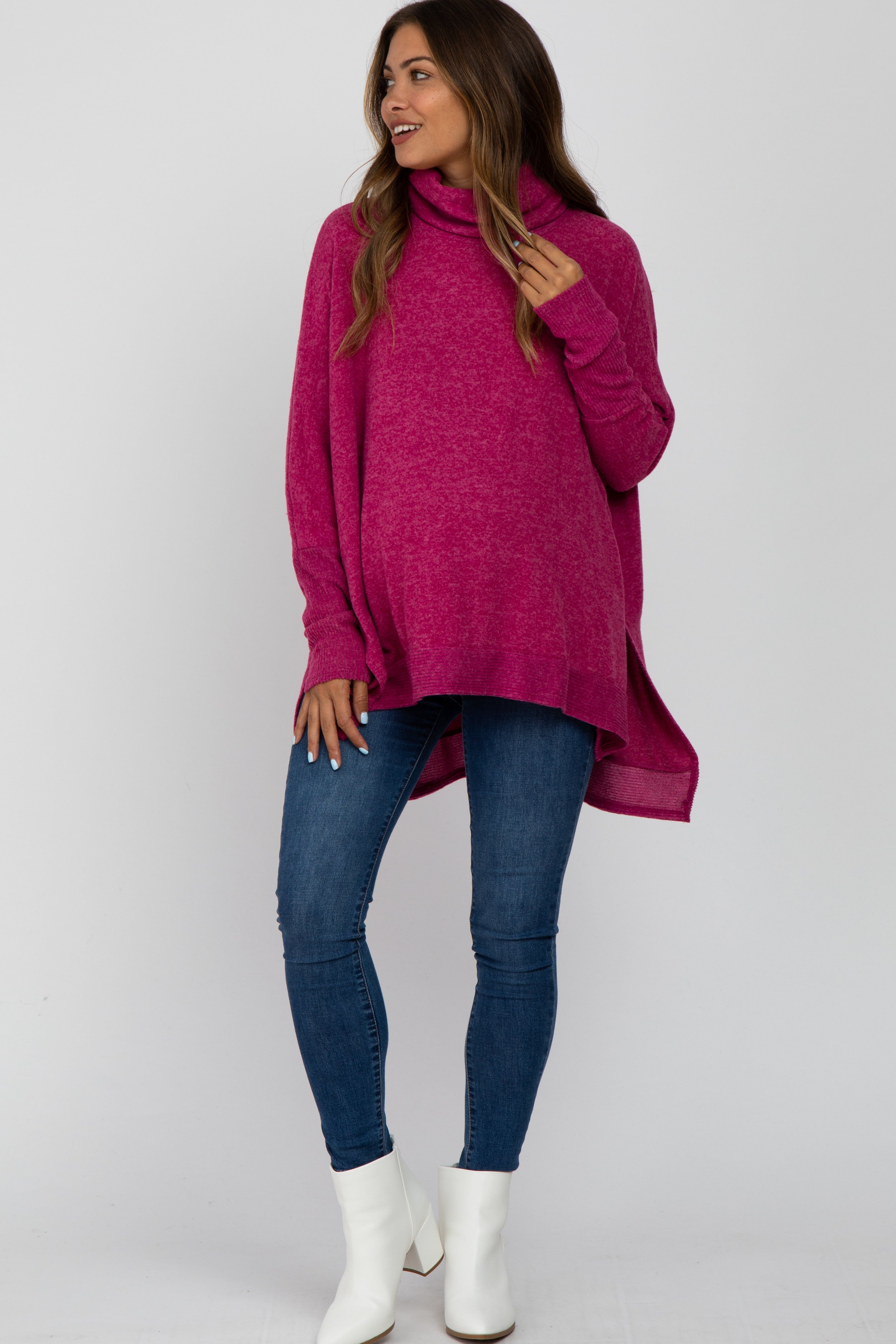 Magenta Brushed Cowl Neck Poncho Maternity Sweater sold by Pinkblush product image thumbnail 2
