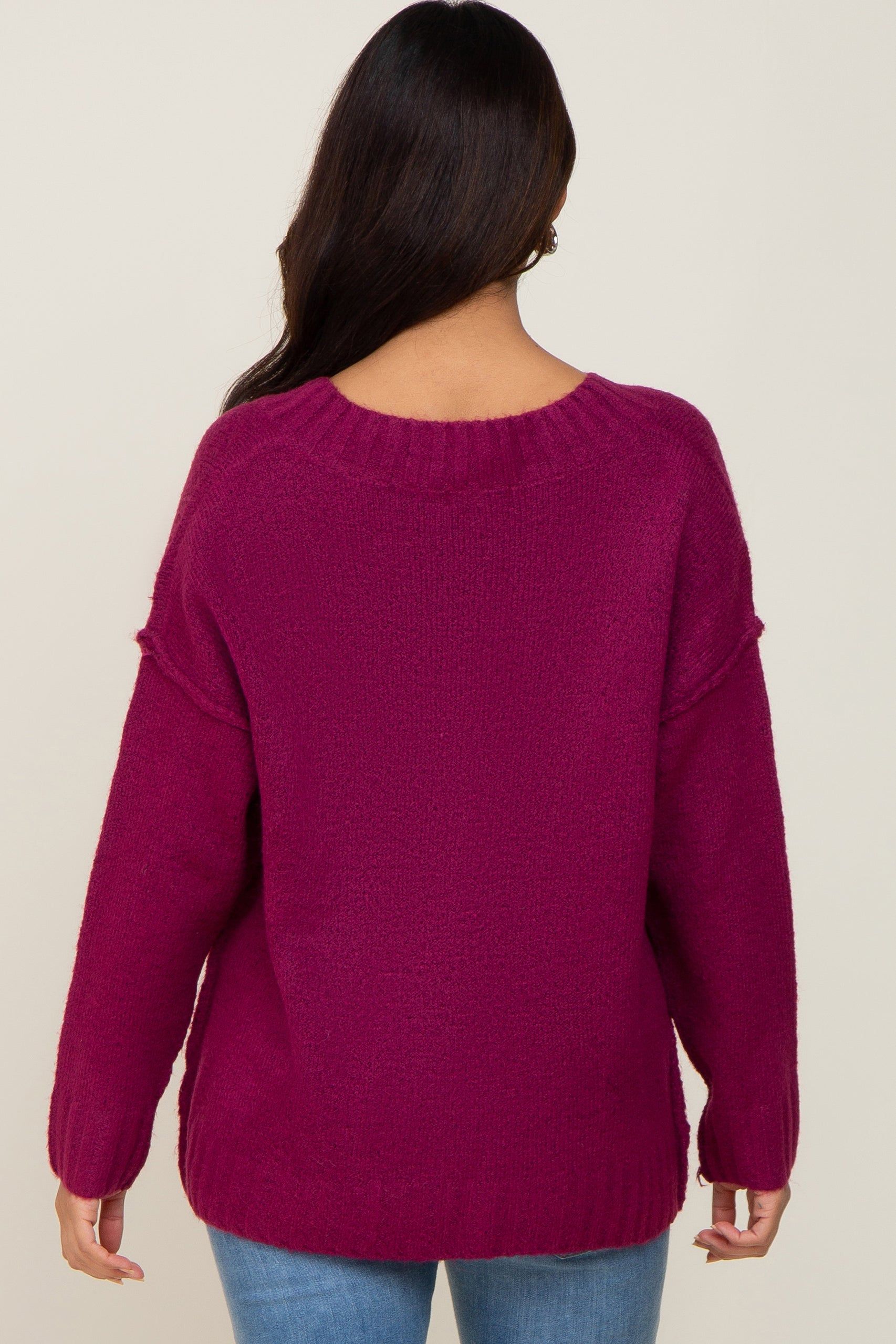 Magenta V-Neck Brushed Knit Maternity Sweater sold by Pinkblush product image thumbnail 3