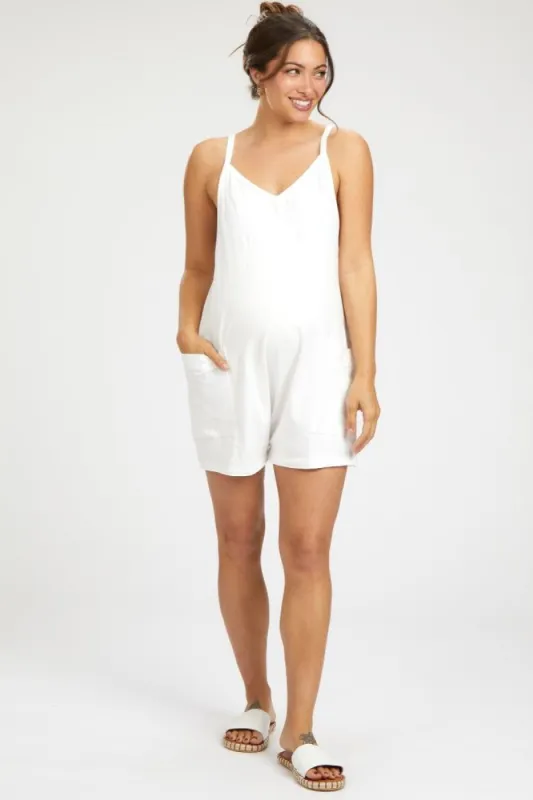 Cream Basic V-Neck Maternity Romper sold by Pinkblush