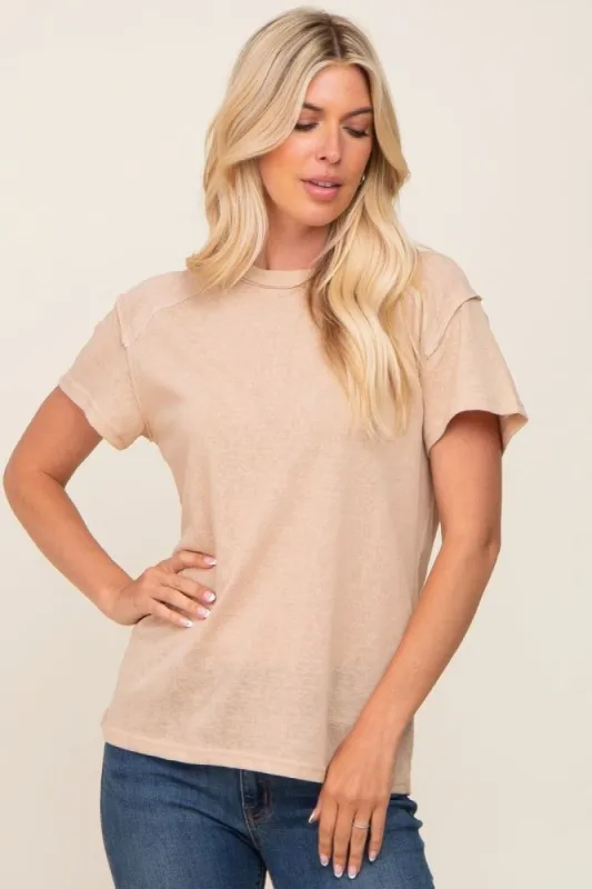 Beige Raw Hem Tee sold by Pinkblush