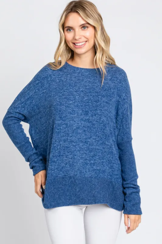 Navy Heather Brushed Knit Top sold by Pinkblush