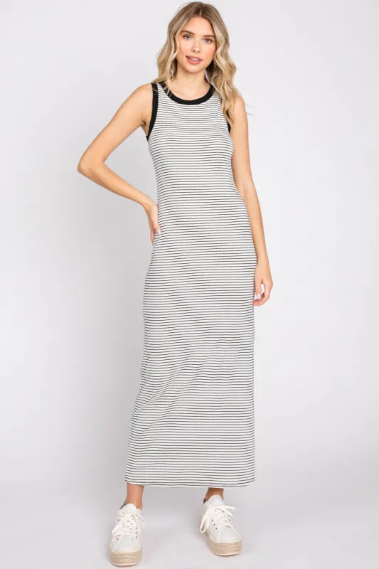 Black Striped Ribbed Sleeveless Maxi Dress sold by Pinkblush