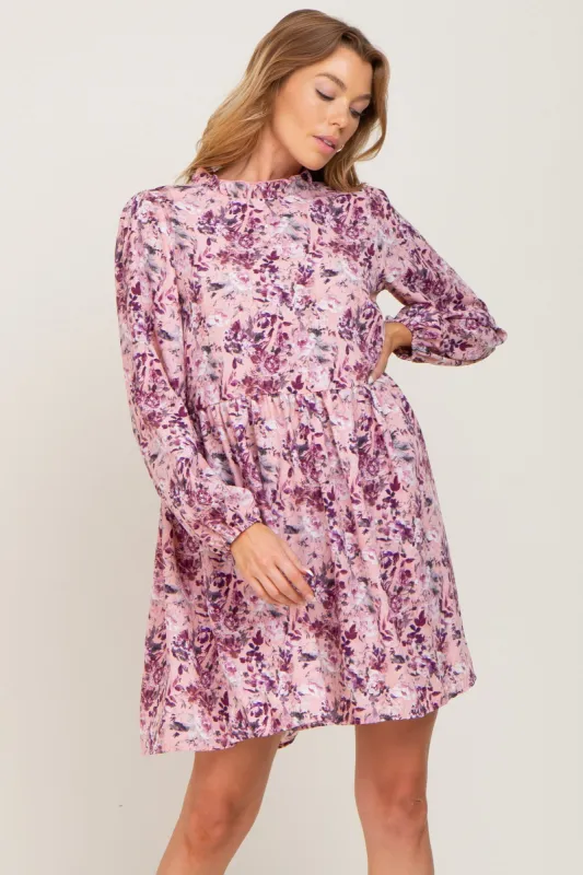 Pink Floral Ruffle Mock Neck Dress sold by Pinkblush