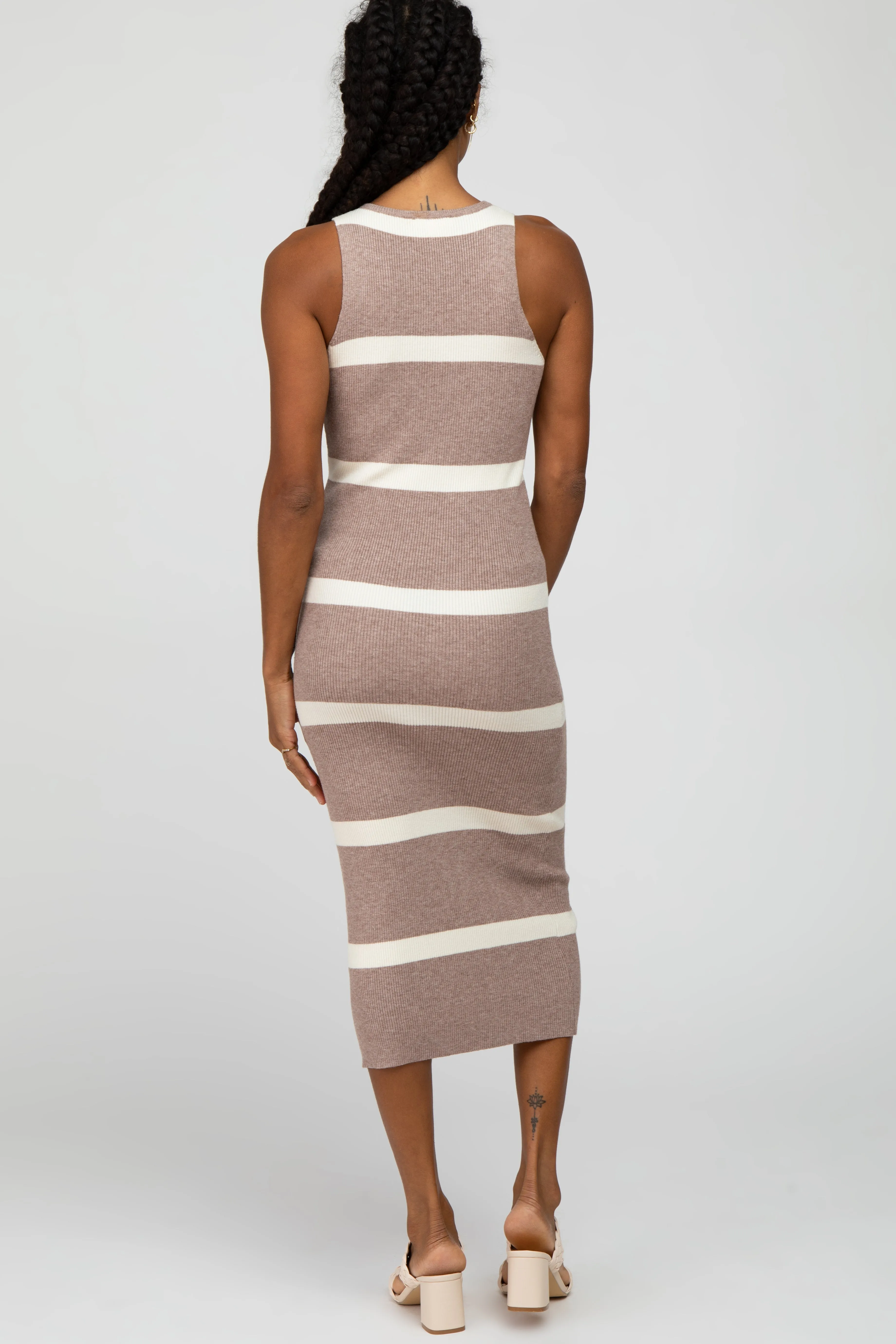 Taupe Striped Ribbed Midi Dress sold by Pinkblush product image thumbnail 4