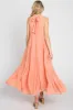 Peach Tiered High Neck Maxi Dress sold by Pinkblush