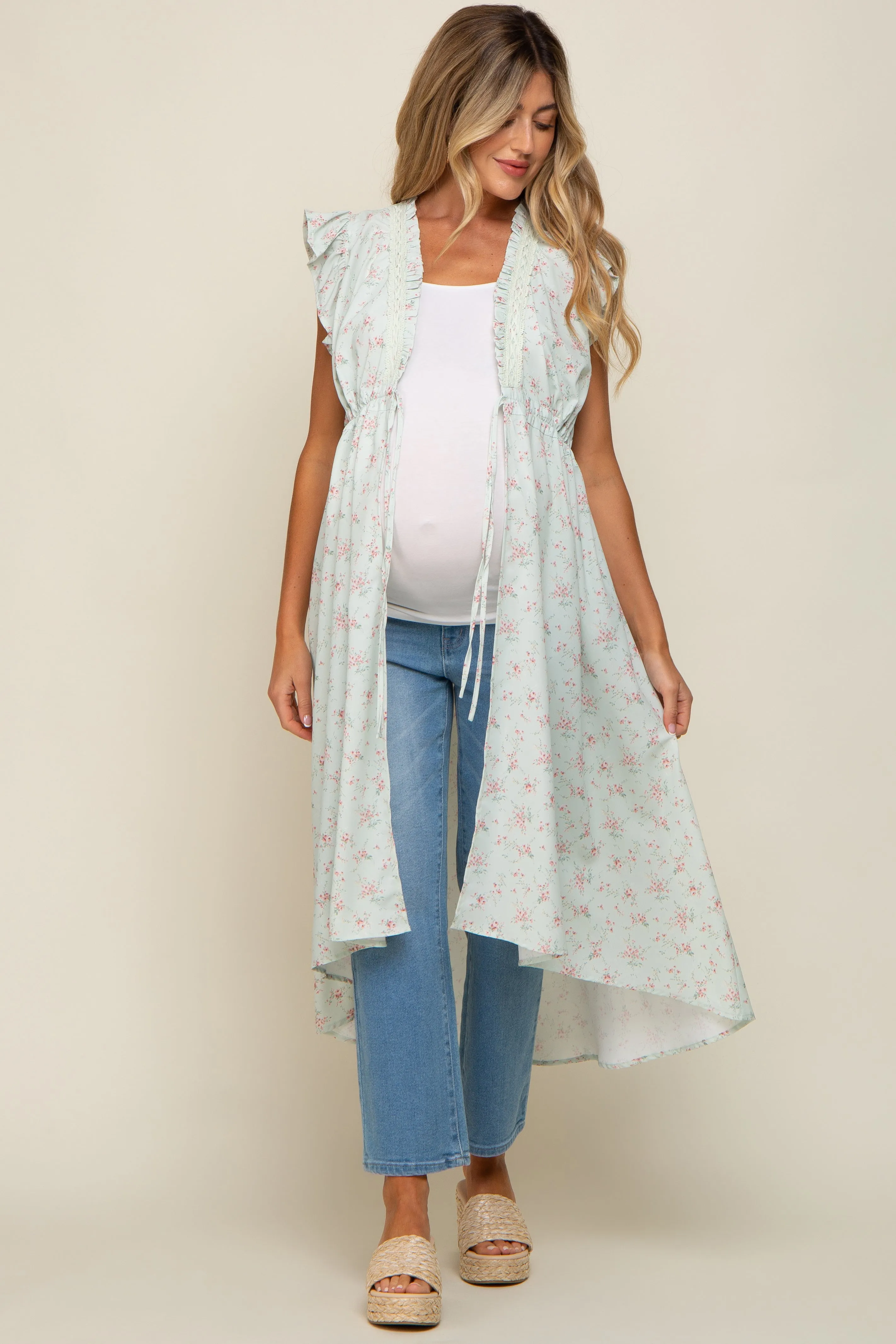 Mint Floral Ruffle Maternity Cover-Up sold by Pinkblush product image thumbnail 4