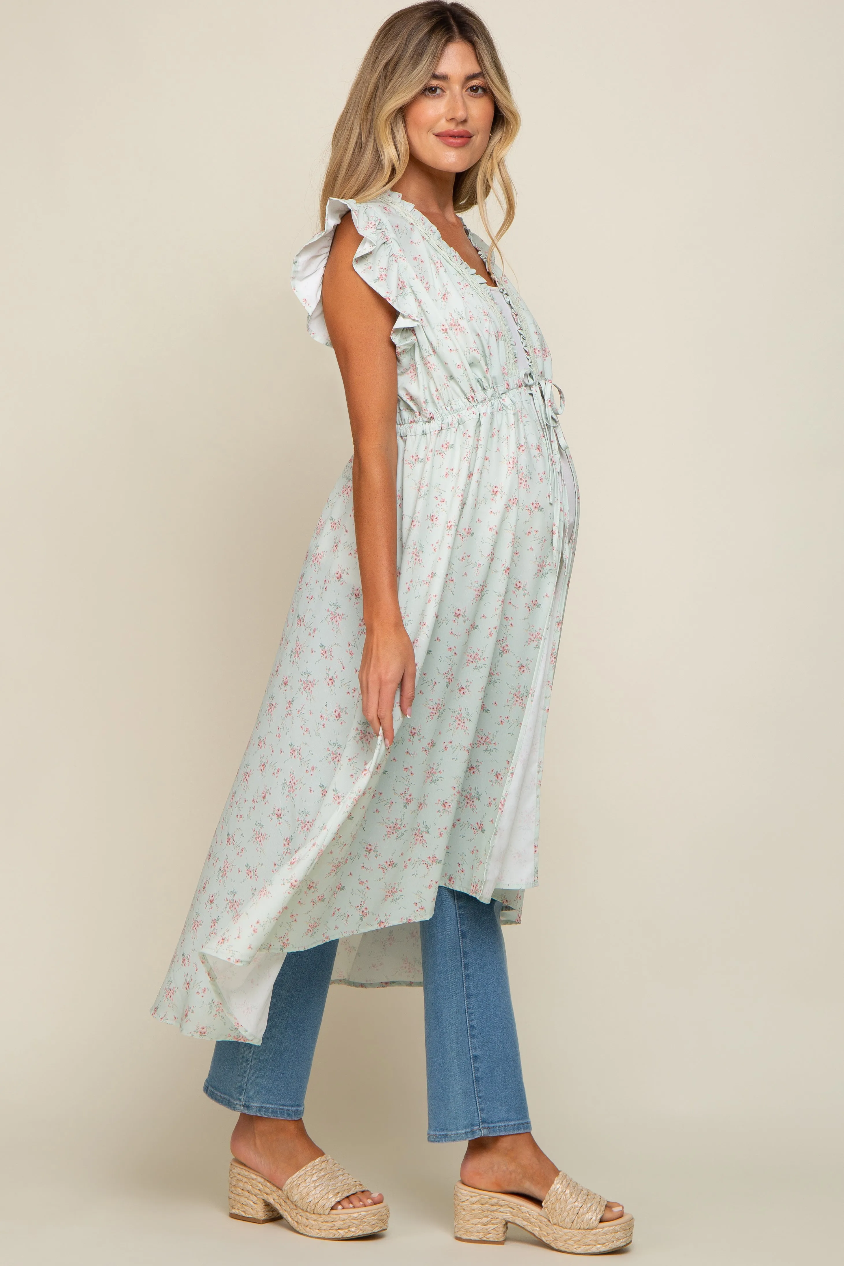 Mint Floral Ruffle Maternity Cover-Up sold by Pinkblush product image thumbnail 2