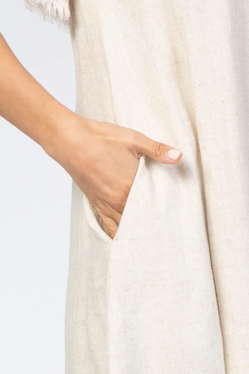 Cream Frayed Trim Back Keyhole Linen Dress sold by Pinkblush product image thumbnail 4
