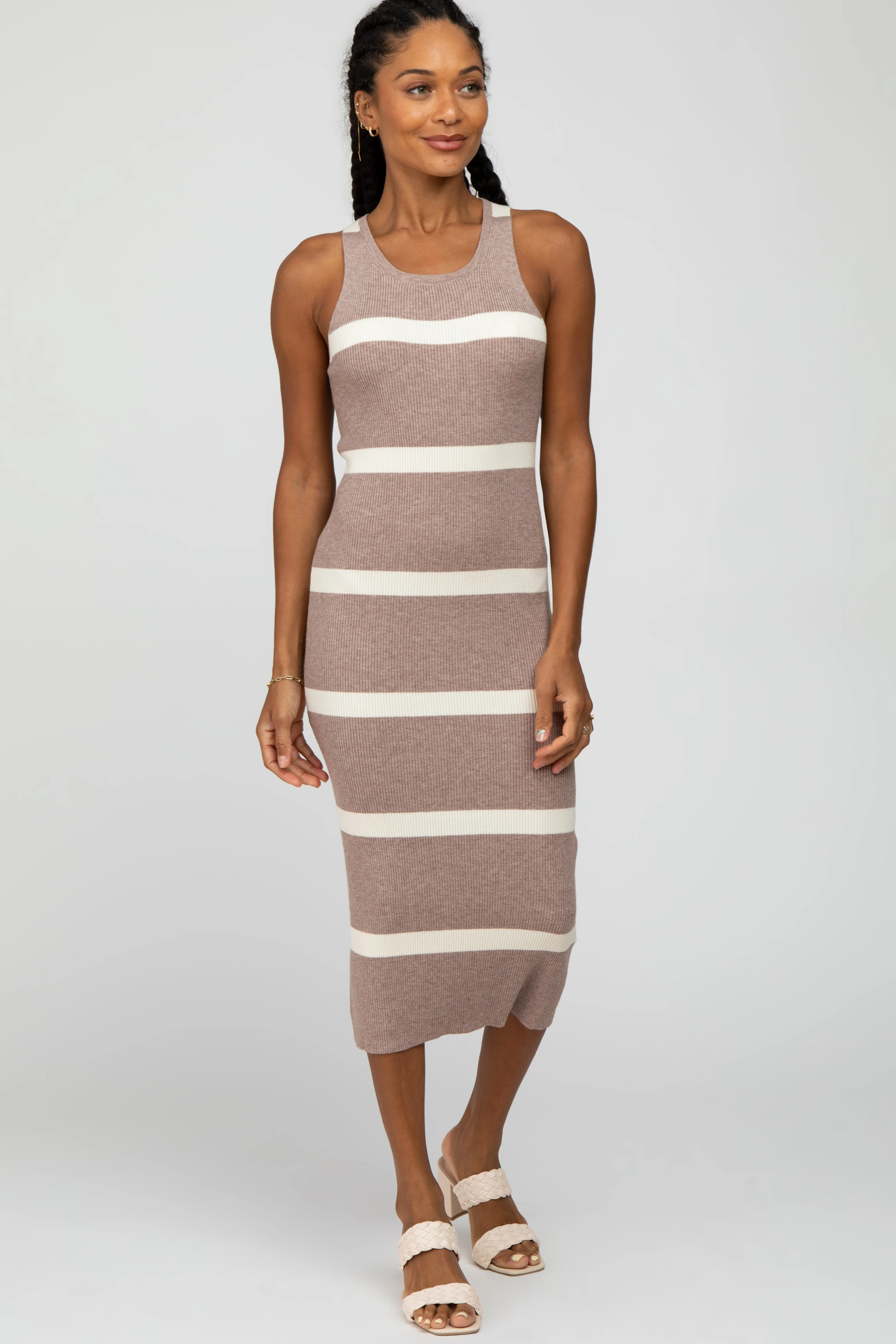 Taupe Striped Ribbed Midi Dress sold by Pinkblush product image thumbnail 2
