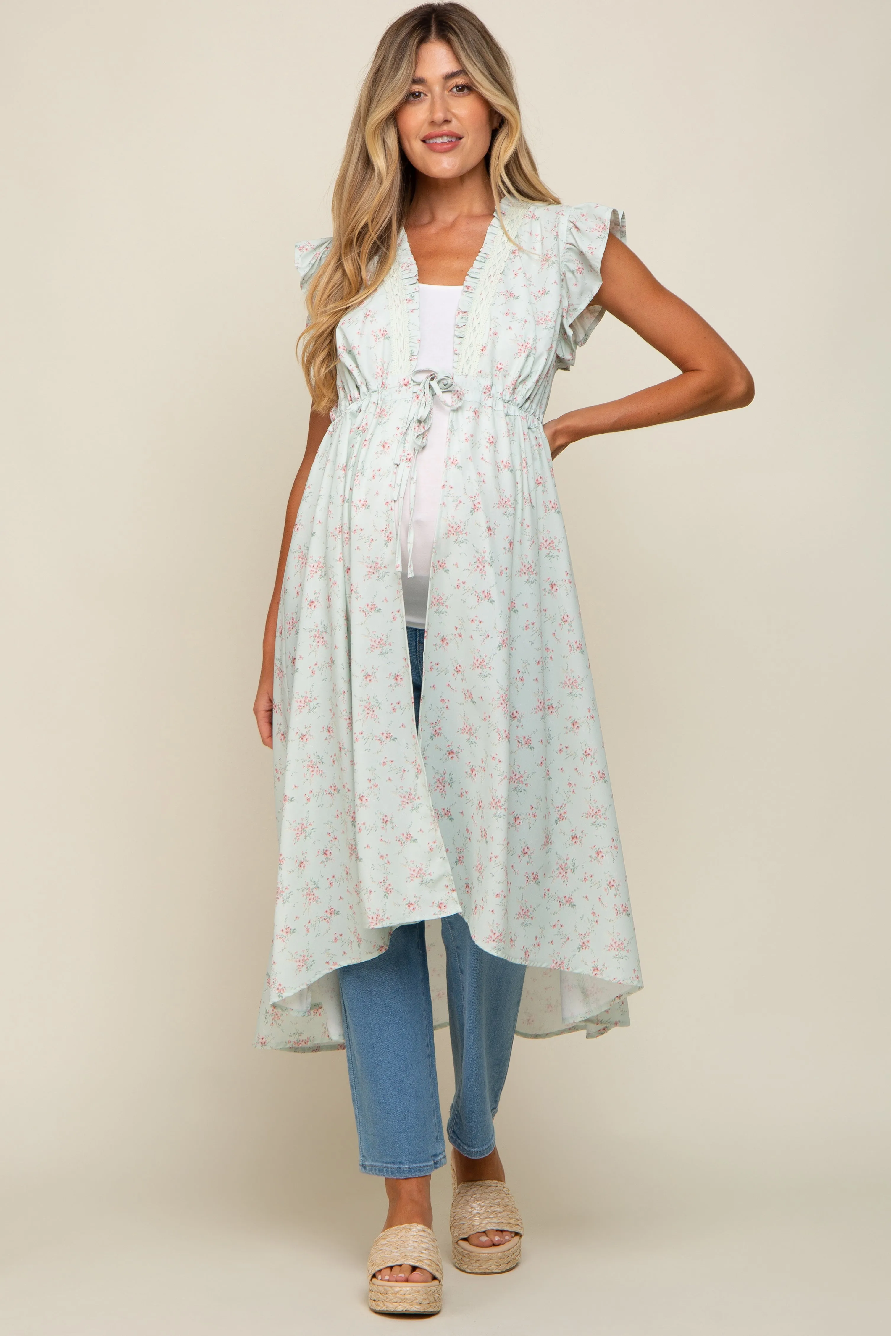 Mint Floral Ruffle Maternity Cover-Up sold by Pinkblush product image thumbnail 5