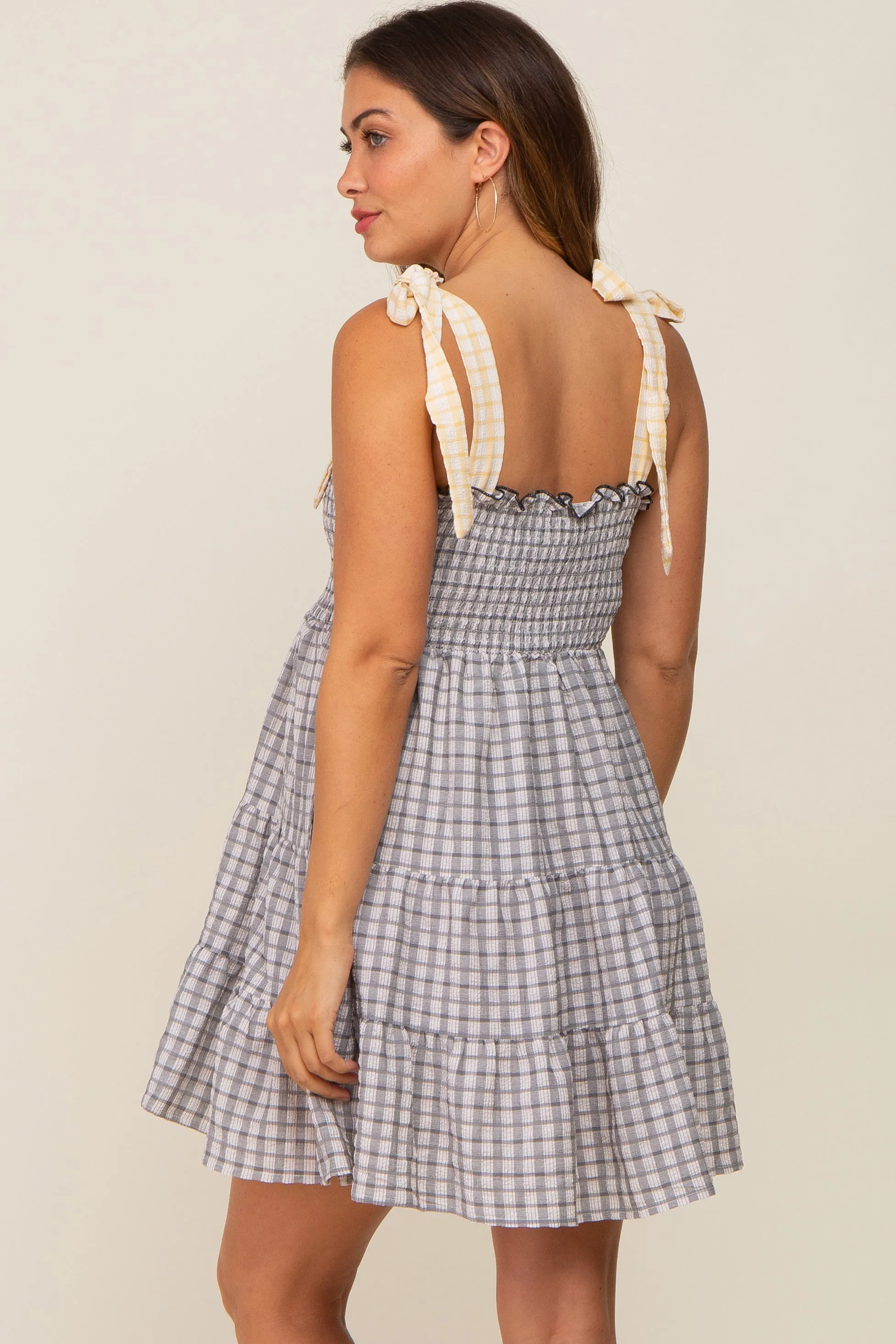 Black Gingham Color Block Shoulder Strap Maternity Dress sold by Pinkblush product image thumbnail 3