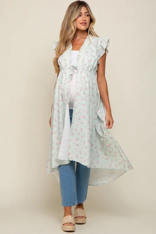 Mint Floral Ruffle Maternity Cover-Up sold by Pinkblush
