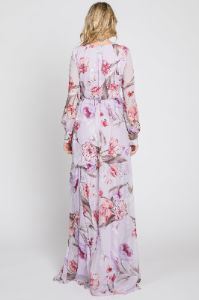 Lavender Floral Chiffon Long Sleeve Maxi Dress sold by Pinkblush
