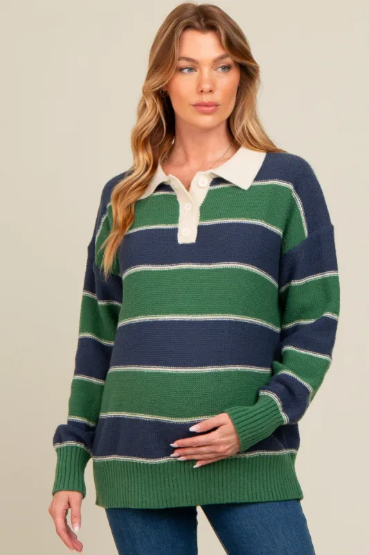 Green Striped Polo Knit Maternity Sweater sold by Pinkblush