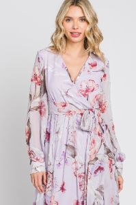 Lavender Floral Chiffon Long Sleeve Maxi Dress sold by Pinkblush