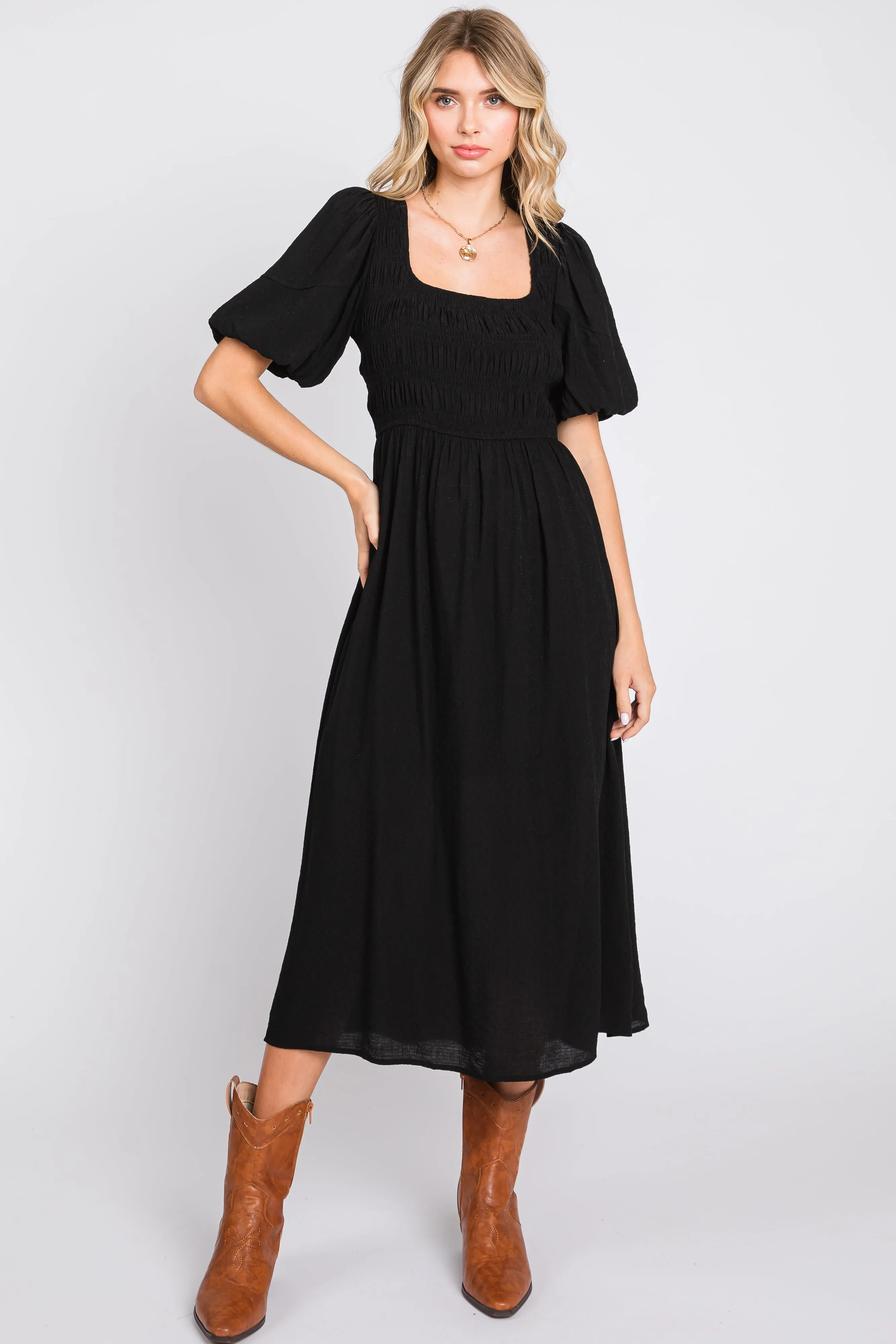 Black Square Neck Midi Dress sold by Pinkblush