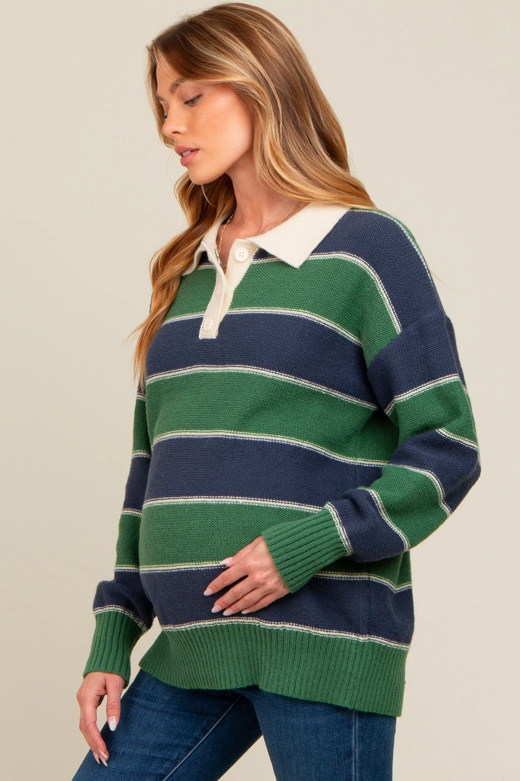 Green Striped Polo Knit Maternity Sweater sold by Pinkblush product image thumbnail 2