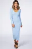 Light Blue V-Neck Long Sleeve Fitted Maxi Dress sold by Pinkblush