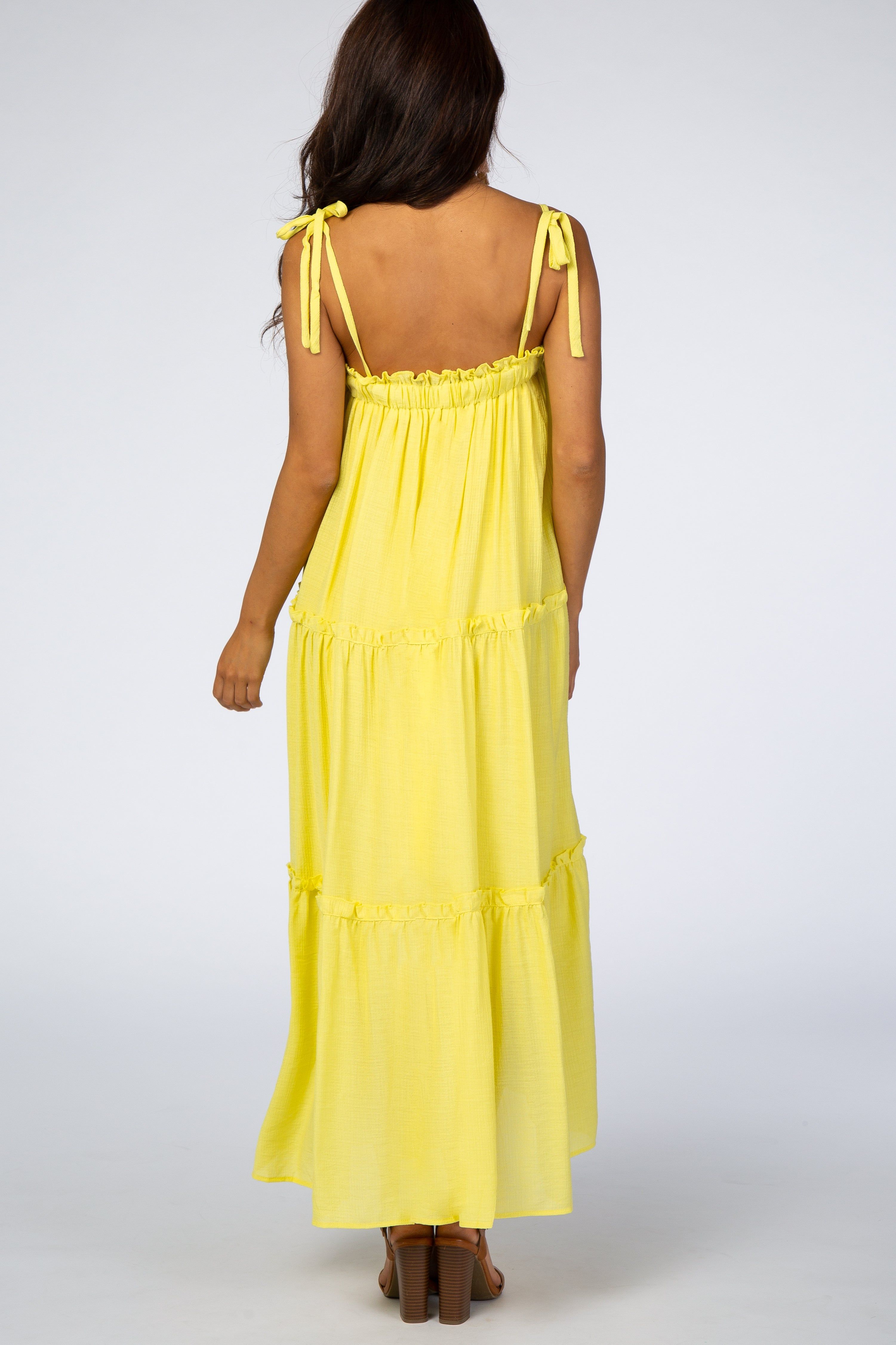 Yellow Tie Strap Ruffle Maxi Dress sold by Pinkblush product image thumbnail 4