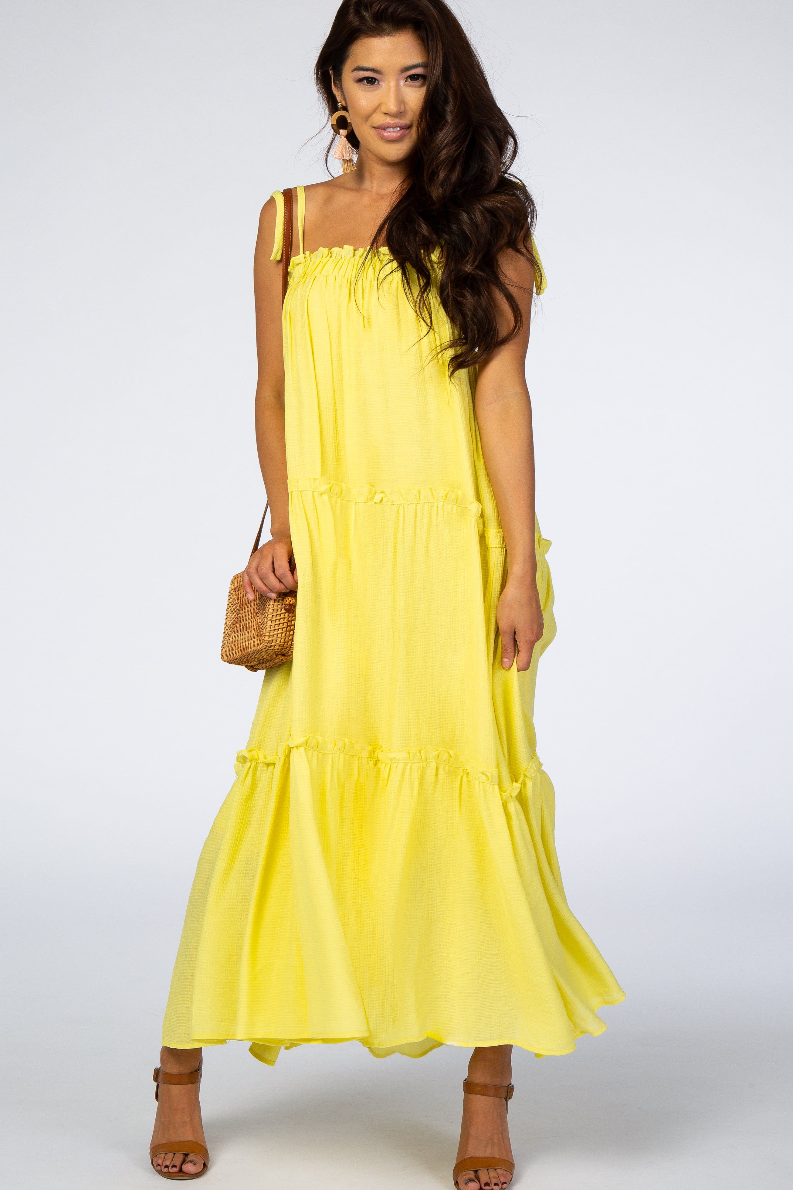 Yellow Tie Strap Ruffle Maxi Dress sold by Pinkblush product image thumbnail 2