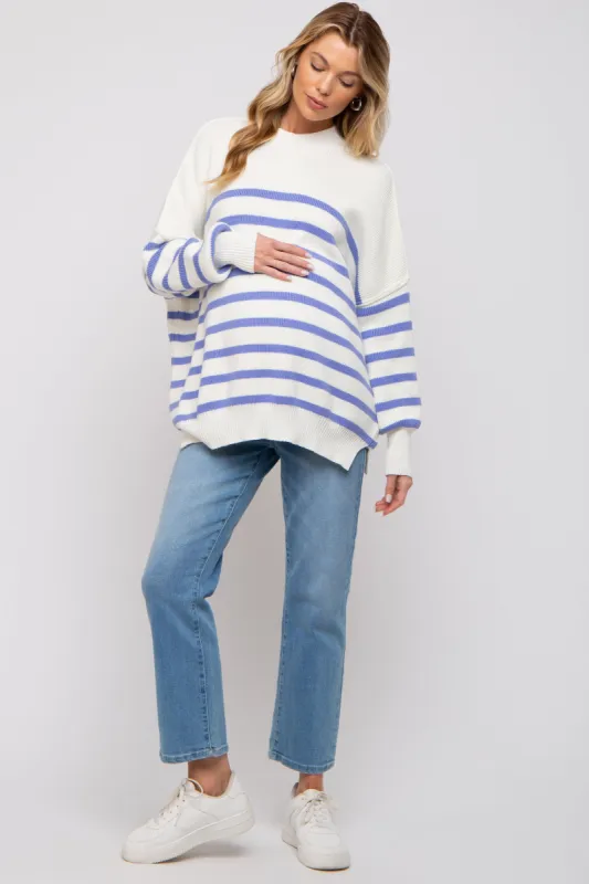 Periwinkle Striped Drop Shoulder Maternity Sweater sold by Pinkblush
