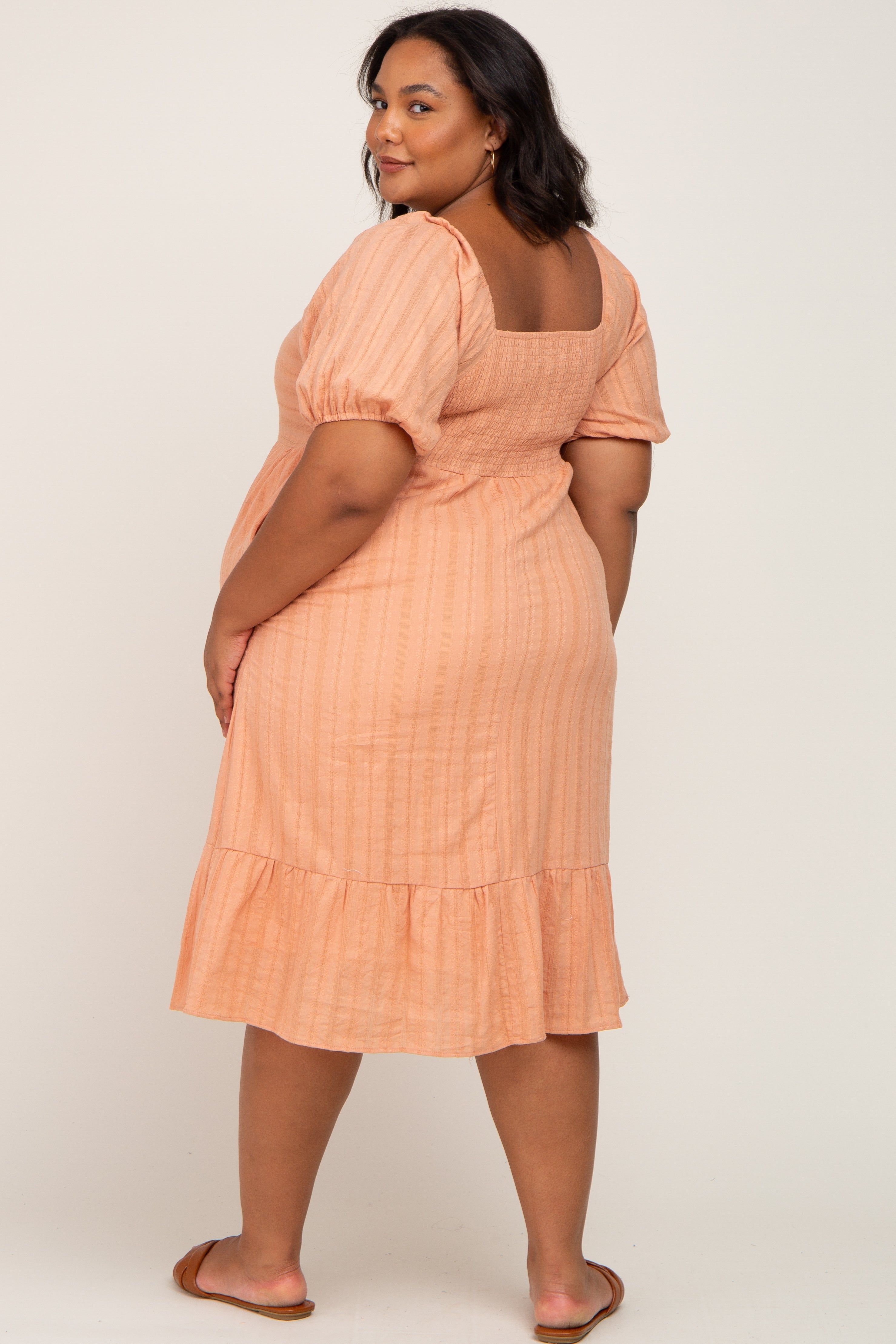 Peach Textured Sweetheart Maternity Plus Midi Dress sold by Pinkblush product image thumbnail 3