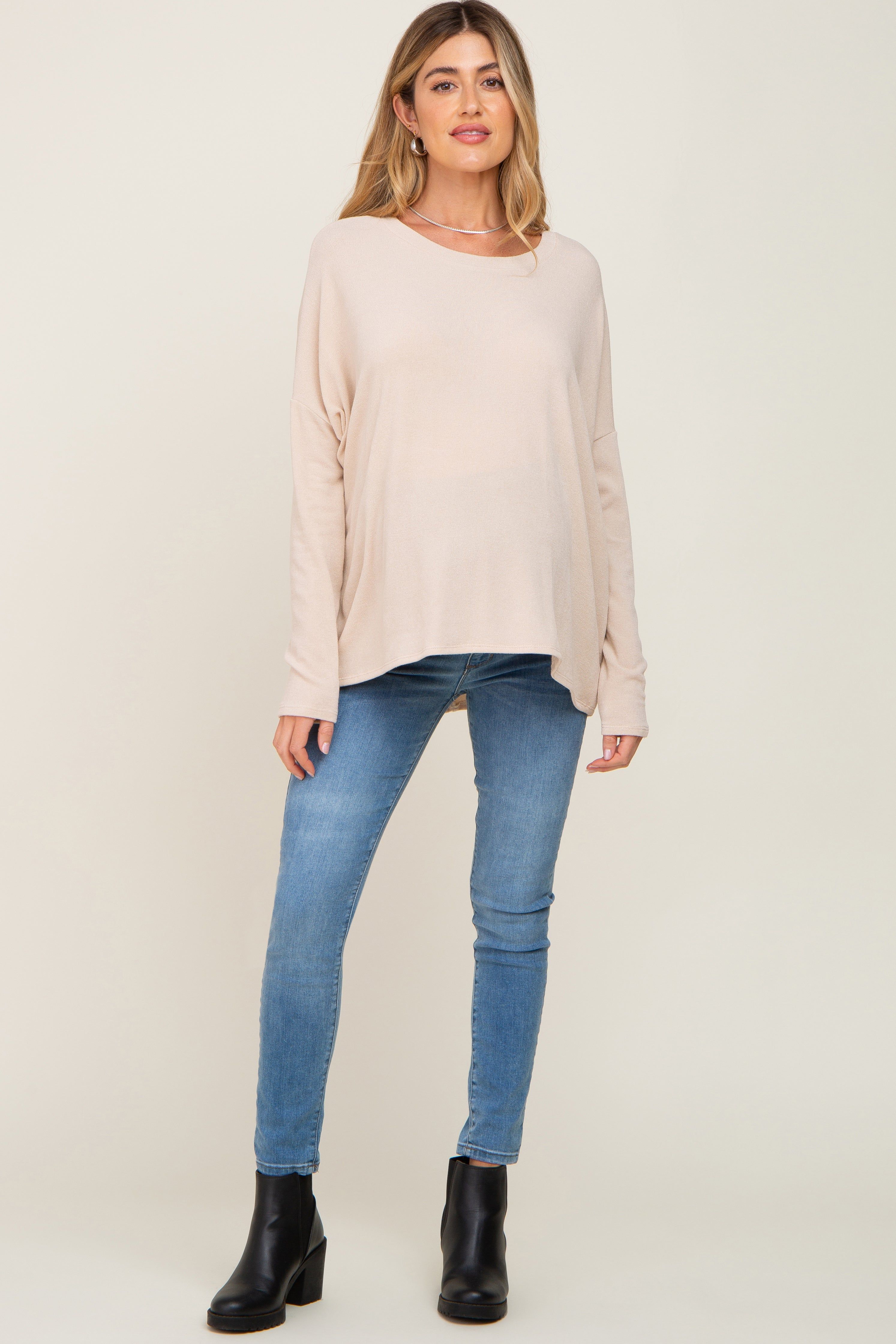 Cream Knit Long Dolman Sleeve Maternity Top sold by Pinkblush product image thumbnail 4