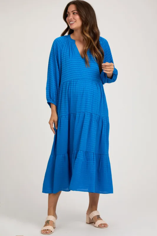 Royal Textured Tiered Maternity Midi Dress sold by Pinkblush