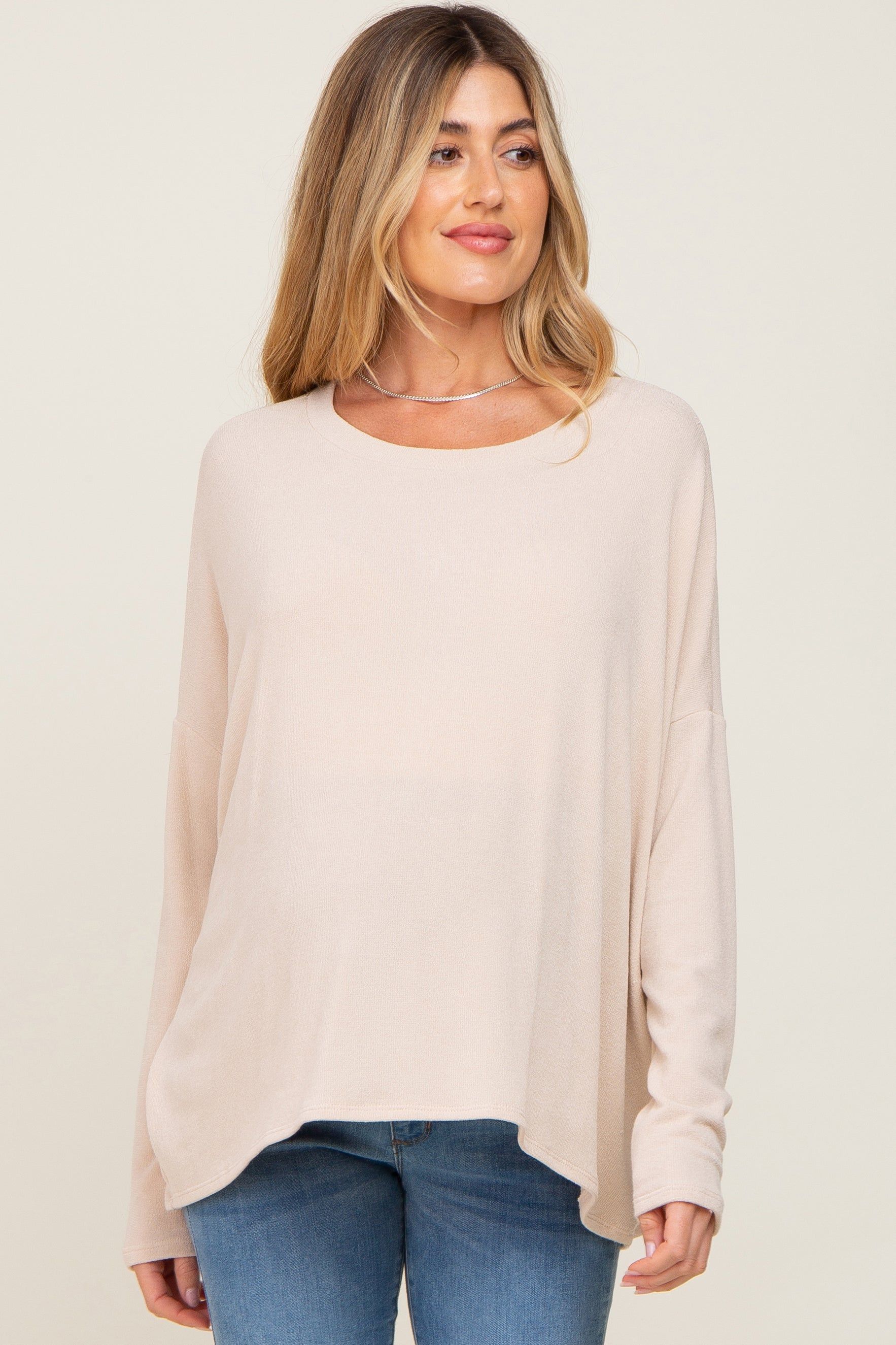 Cream Knit Long Dolman Sleeve Maternity Top sold by Pinkblush
