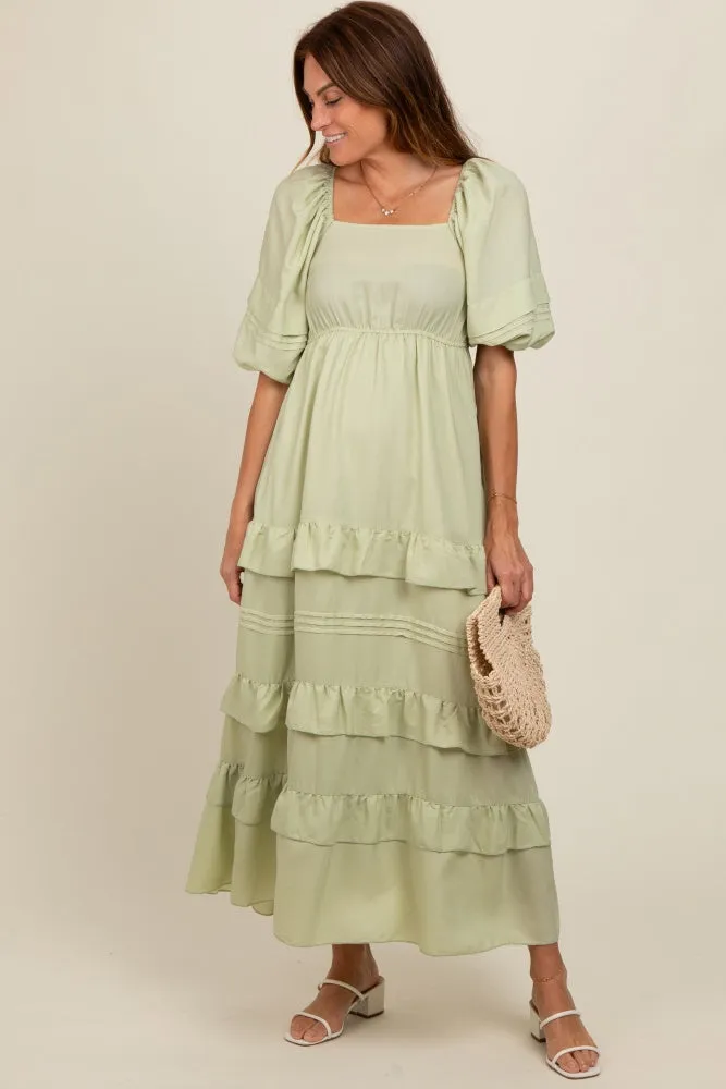 Sage Ruffle Tiered Maternity Maxi Dress sold by Pinkblush product image thumbnail 4