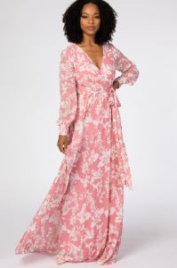 Pink Floral Chiffon Maternity Maxi Dress sold by Pinkblush