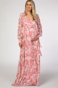 Pink Floral Chiffon Maternity Maxi Dress sold by Pinkblush