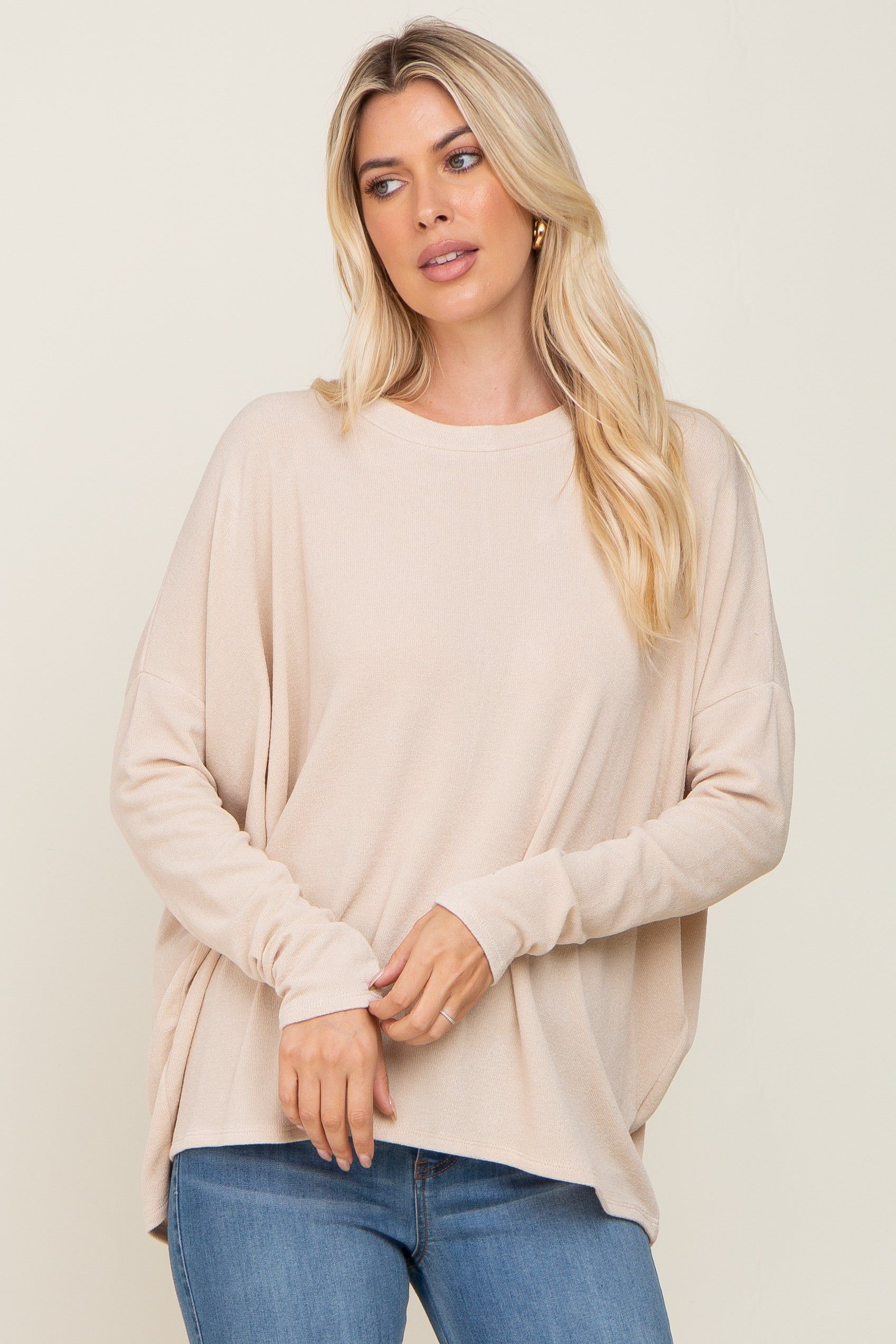 Cream Knit Long Dolman Sleeve Maternity Top sold by Pinkblush product image thumbnail 5
