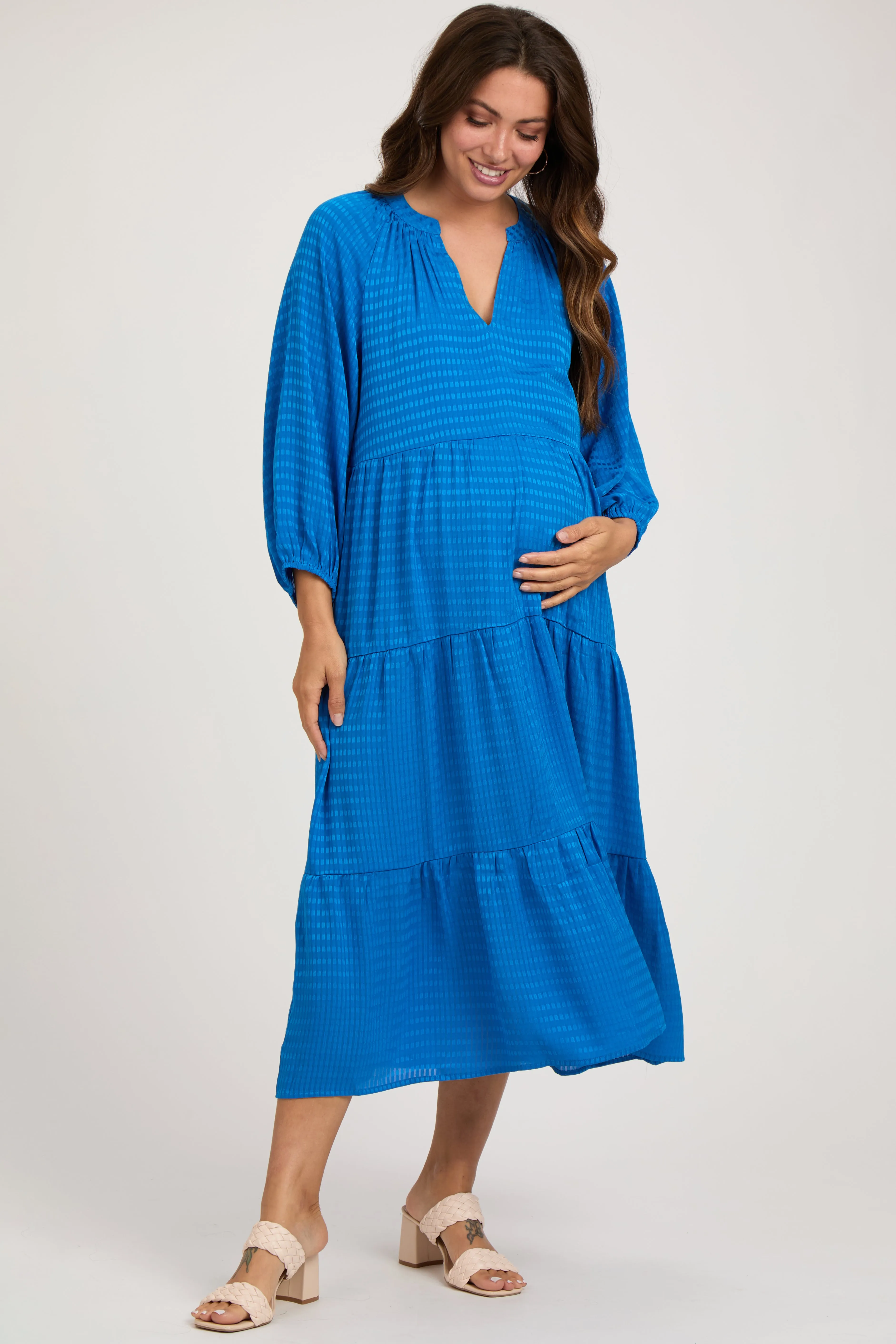 Royal Textured Tiered Maternity Midi Dress sold by Pinkblush product image thumbnail 2