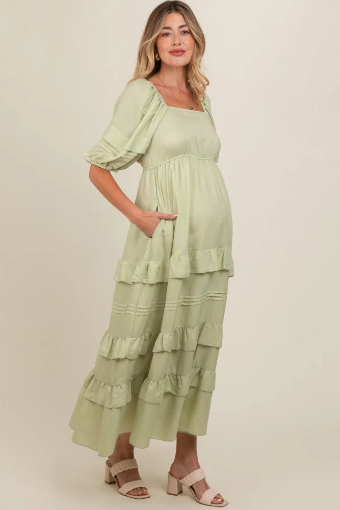 Sage Ruffle Tiered Maternity Maxi Dress sold by Pinkblush product image thumbnail 2