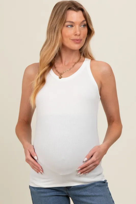 Ivory Basic Ribbed Maternity Tank Top sold by Pinkblush