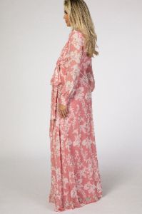 Pink Floral Chiffon Maternity Maxi Dress sold by Pinkblush
