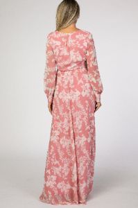 Pink Floral Chiffon Maternity Maxi Dress sold by Pinkblush