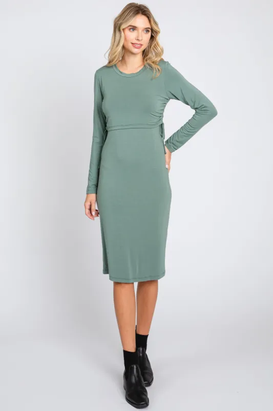 Sage Long Sleeve Nursing Dress sold by Pinkblush