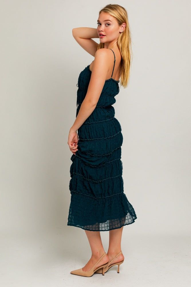 Teal Green Spaghetti Strap Ruffle Detail Midi Dress sold by Pinkblush product image thumbnail 2