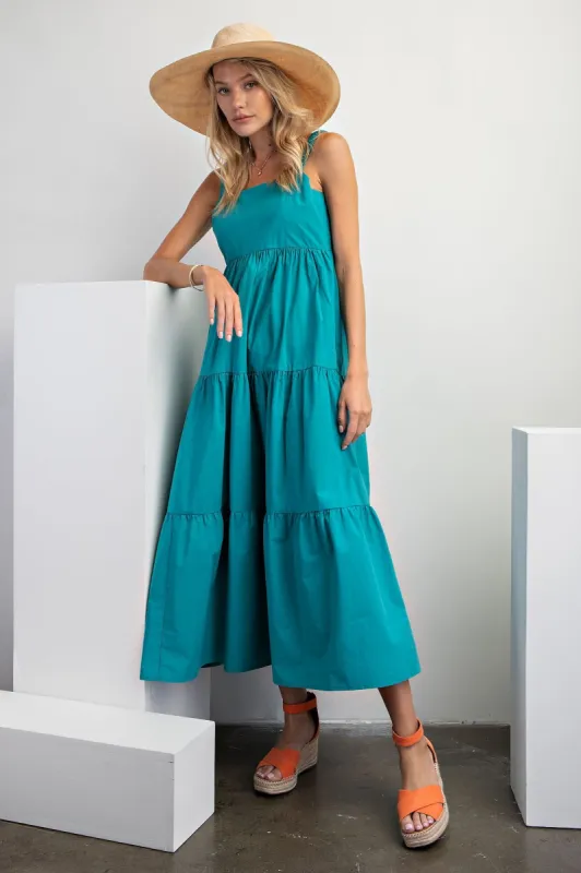 Teal Square Neck Cut Out Back Tiered Maxi Dress sold by Pinkblush