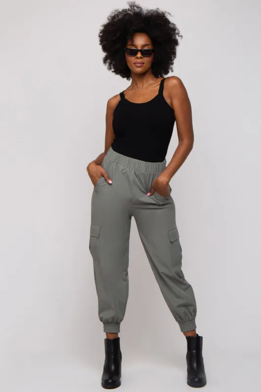 Light Olive Cargo Joggers made by Pinkblush