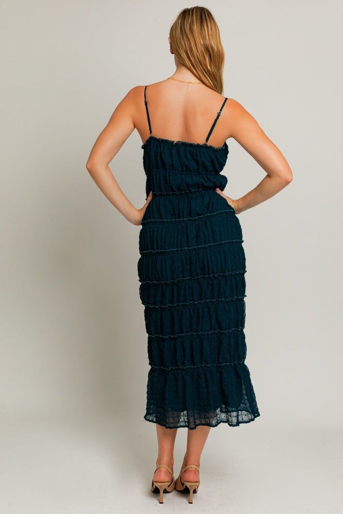 Teal Green Spaghetti Strap Ruffle Detail Midi Dress sold by Pinkblush product image thumbnail 3